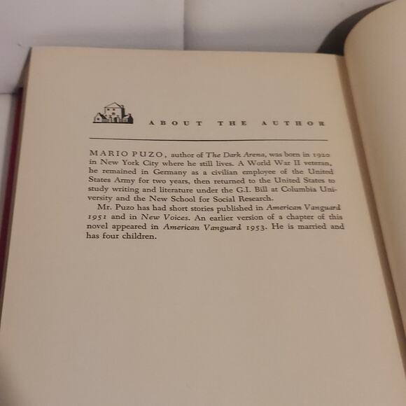 Mario Puzo The Dark Arena 1955 1st Edition 1st Printing Random House Hardcover - Picture 10 of 10